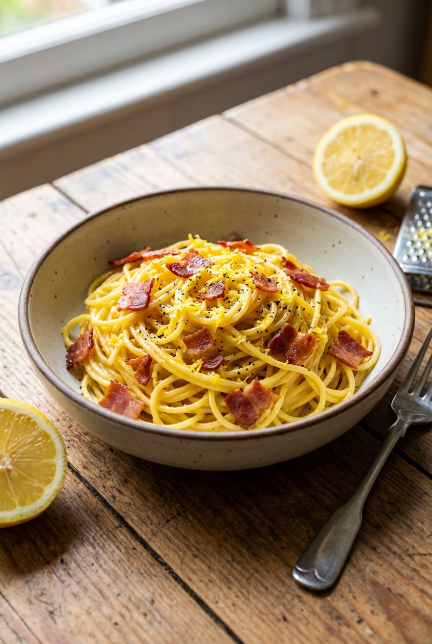 Healthy Spaghetti Carbonara (Bright and Citrusy)