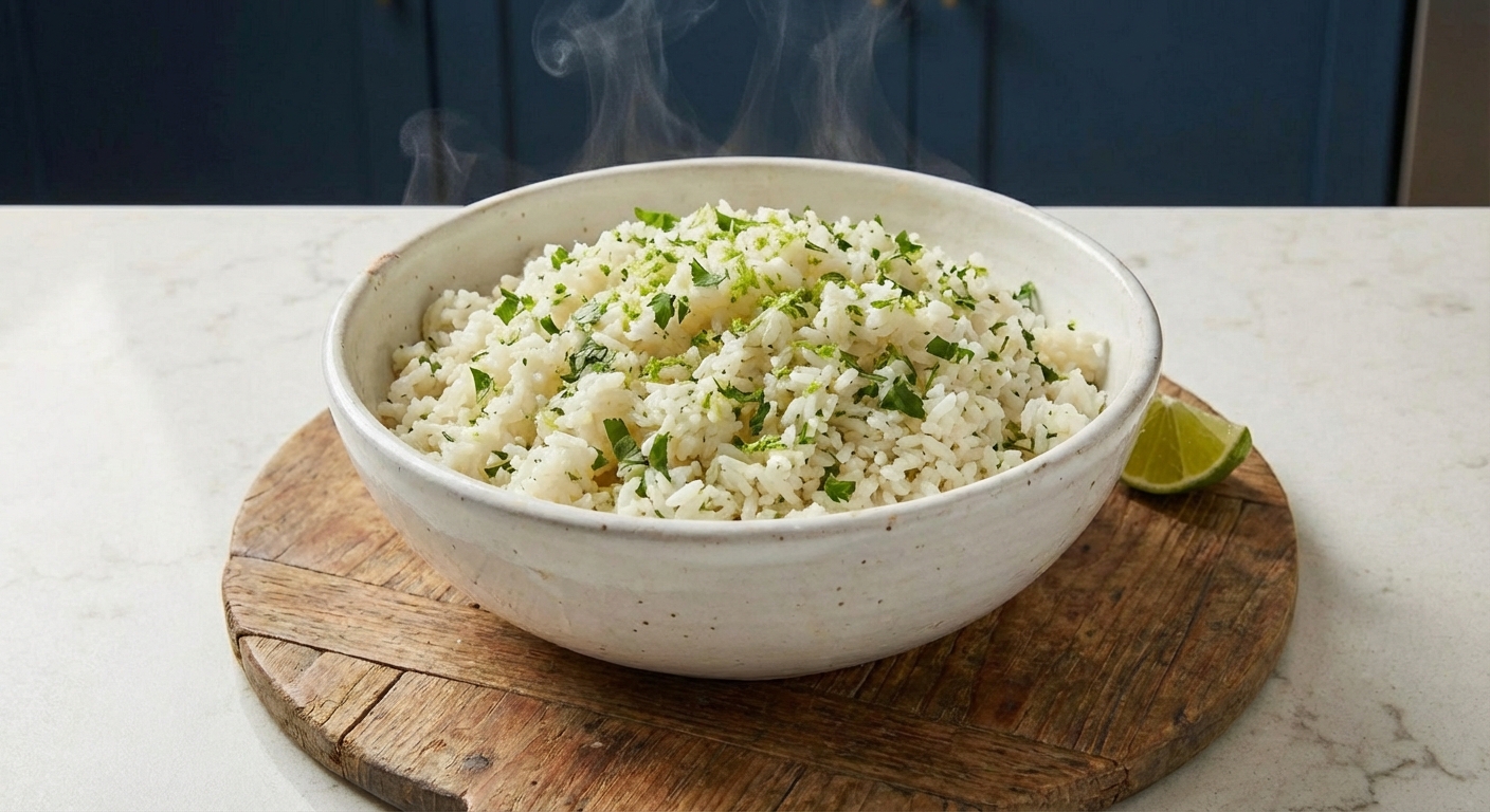 A bowl of cilantro lime rice with fluffy grains and chopped cilantro