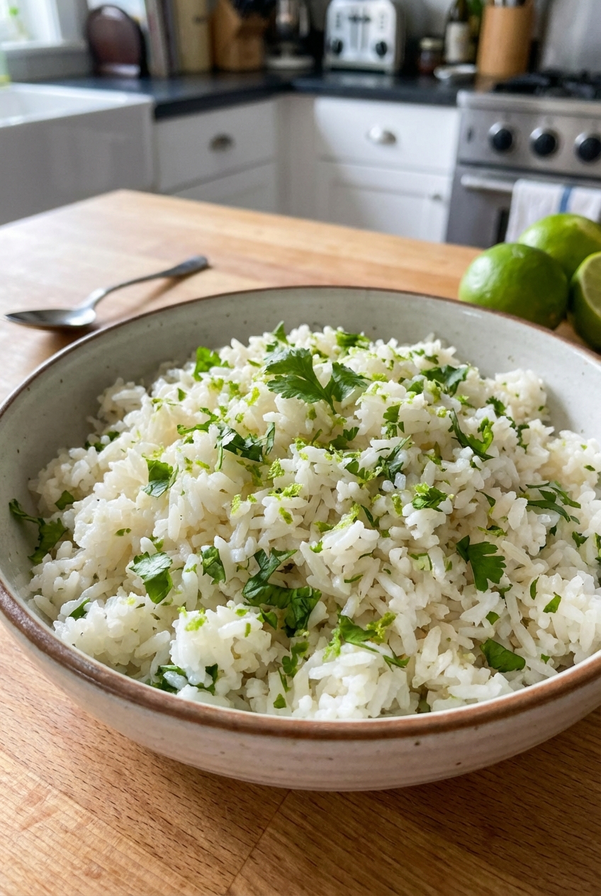 A bowl of cilantro lime rice with fluffy grains and chopped cilantro