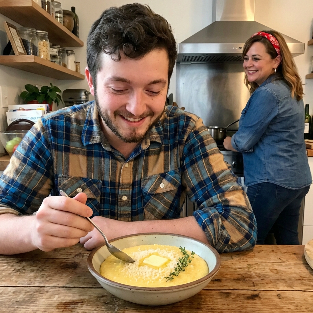 A bowl of creamy polenta with butter