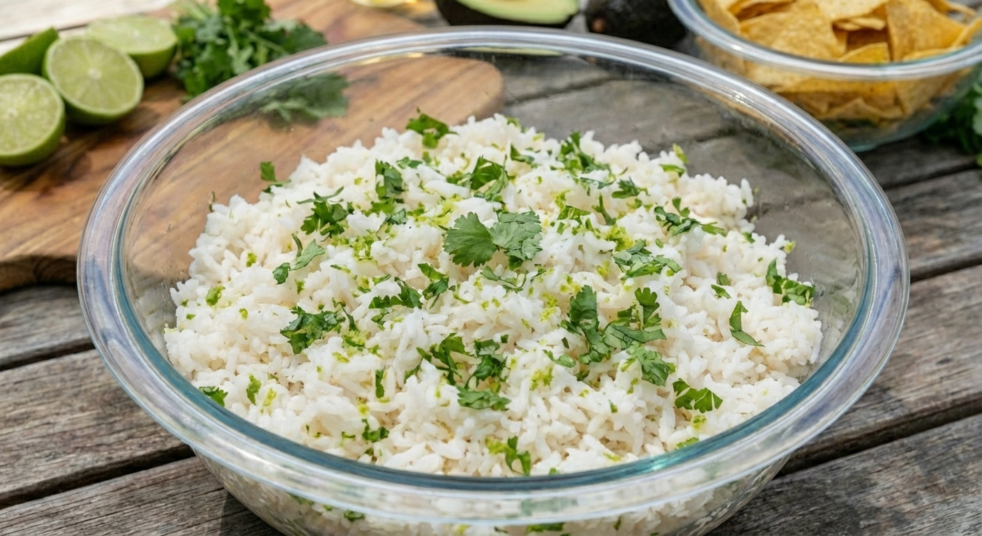 A bowl of fluffy cilantro lime rice with chopped cilantro on top