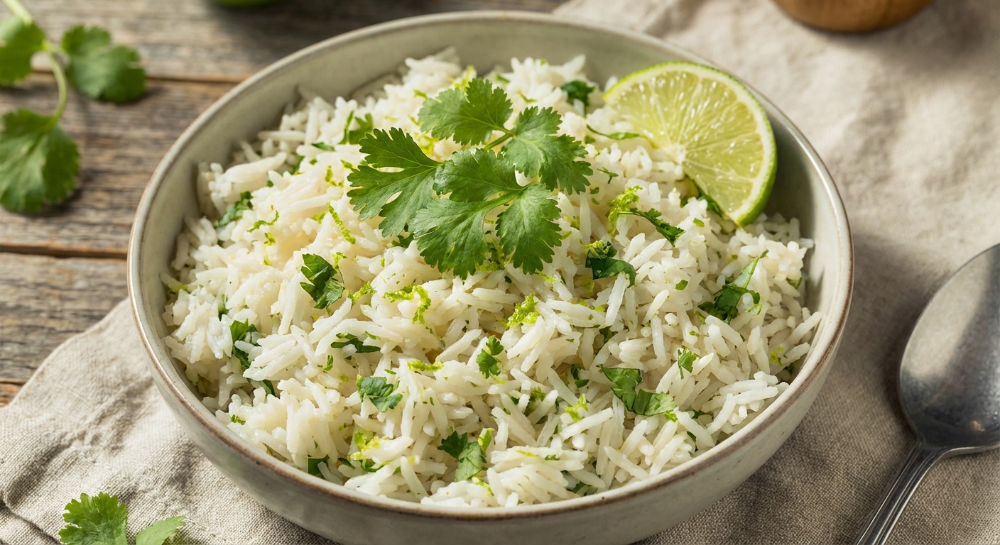A bowl of fluffy cilantro lime rice with fresh cilantro