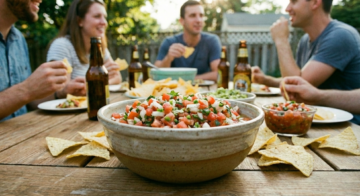 A bowl of fresh pico de gallo with tomatoes, cilantro, and onion