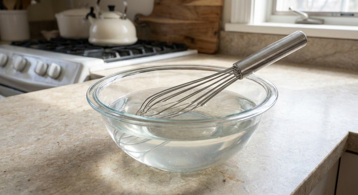 A bowl of fully dissolved sugar-free gelatin mixture that looks clear and smooth, ready to cool