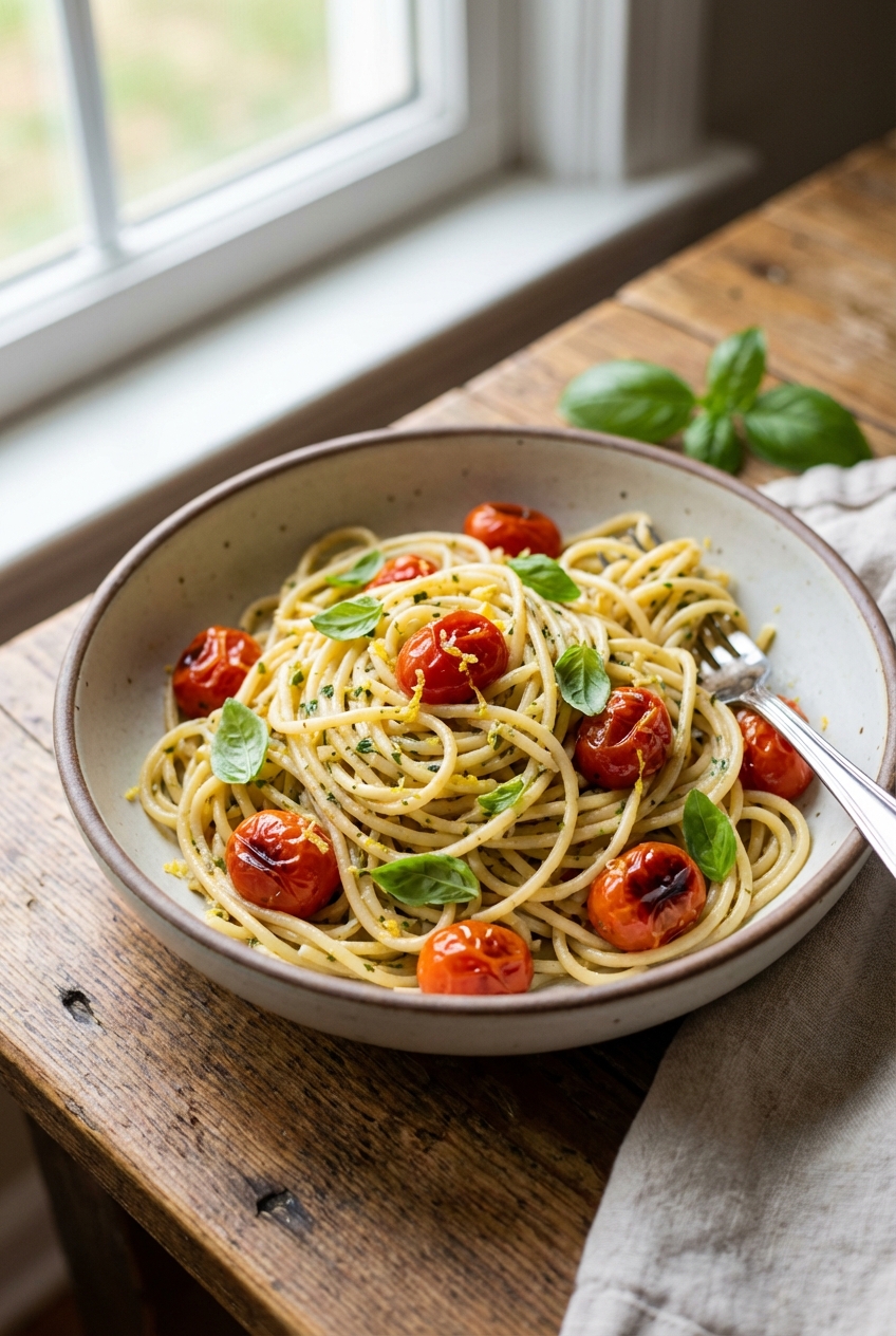 Zesty Herb-Infused Pasta with Burst Tomatoes