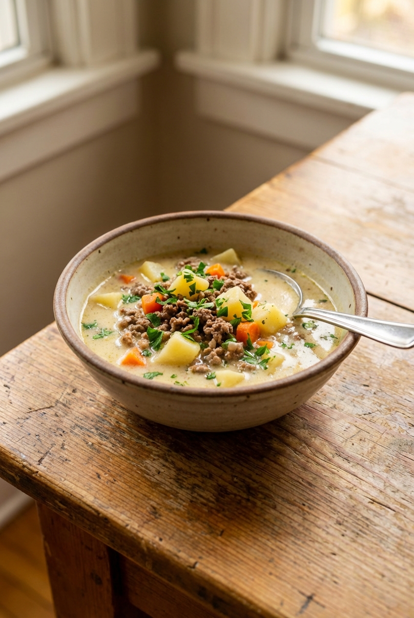 Festive Light & Creamy Hamburger Soup