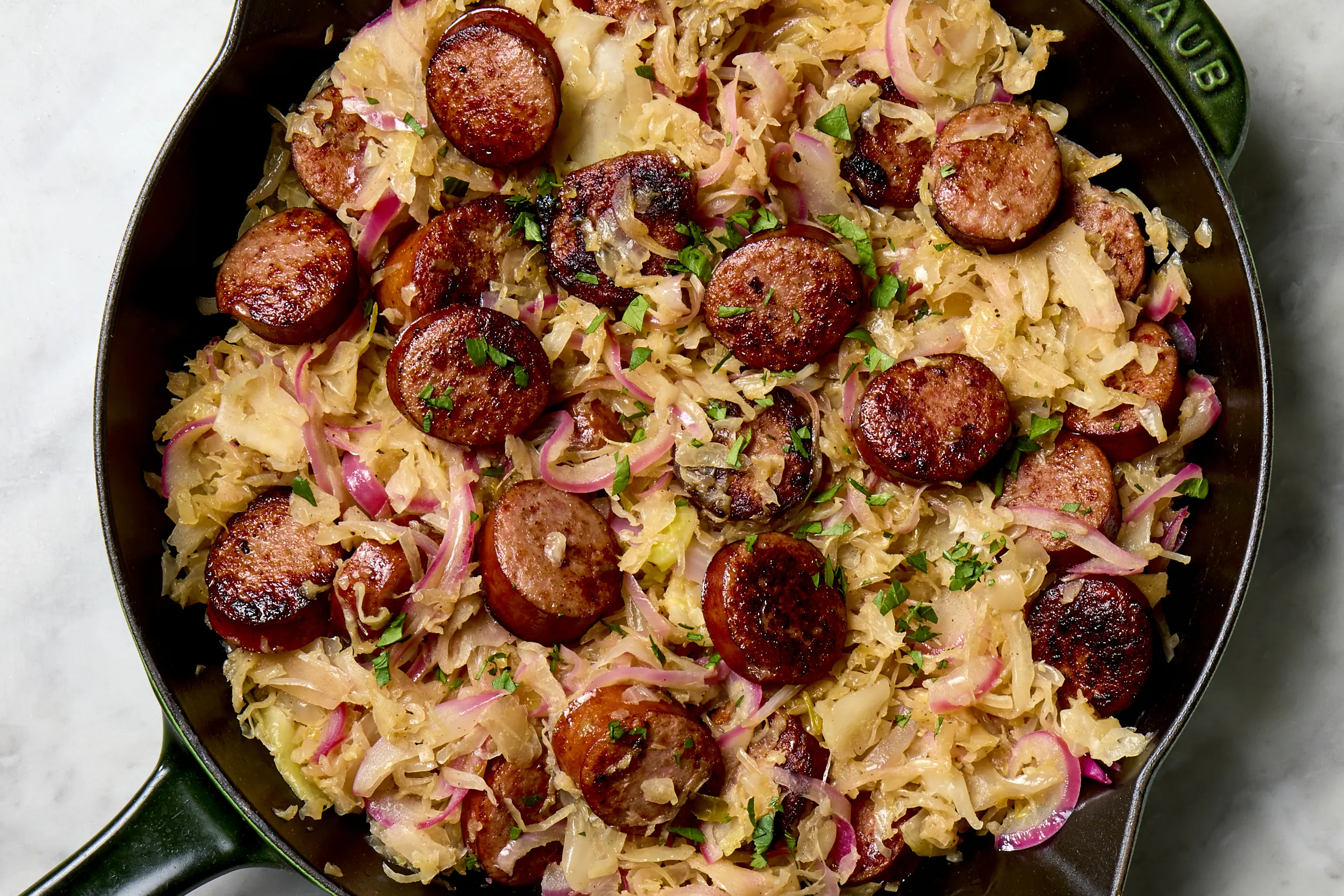 Kielbasa and Sauerkraut Skillet