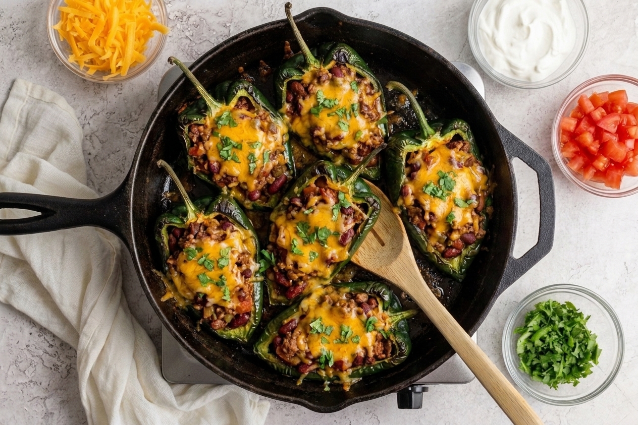 Chili Stuffed Poblano Peppers