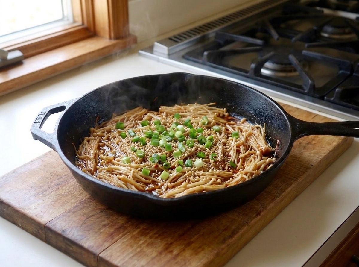 Spicy Garlic Enoki Mushrooms