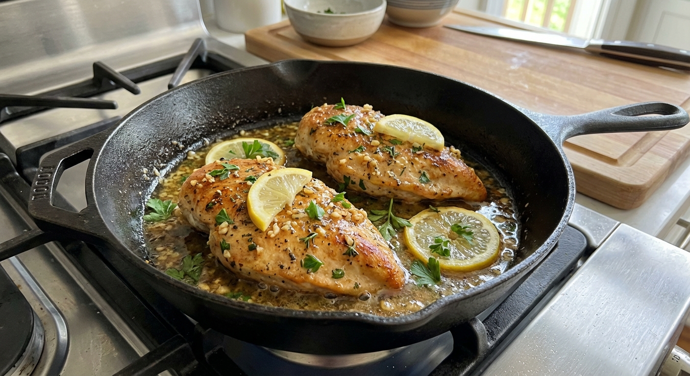 Traditional Pan-Seared Chicken Breast with Garlic Herb Pan Sauce