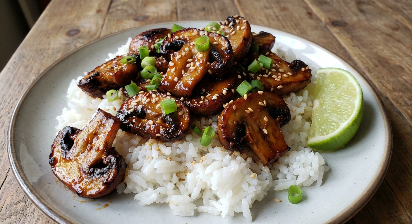 Sweet and Spicy Zesty Mushroom Rice Bowls