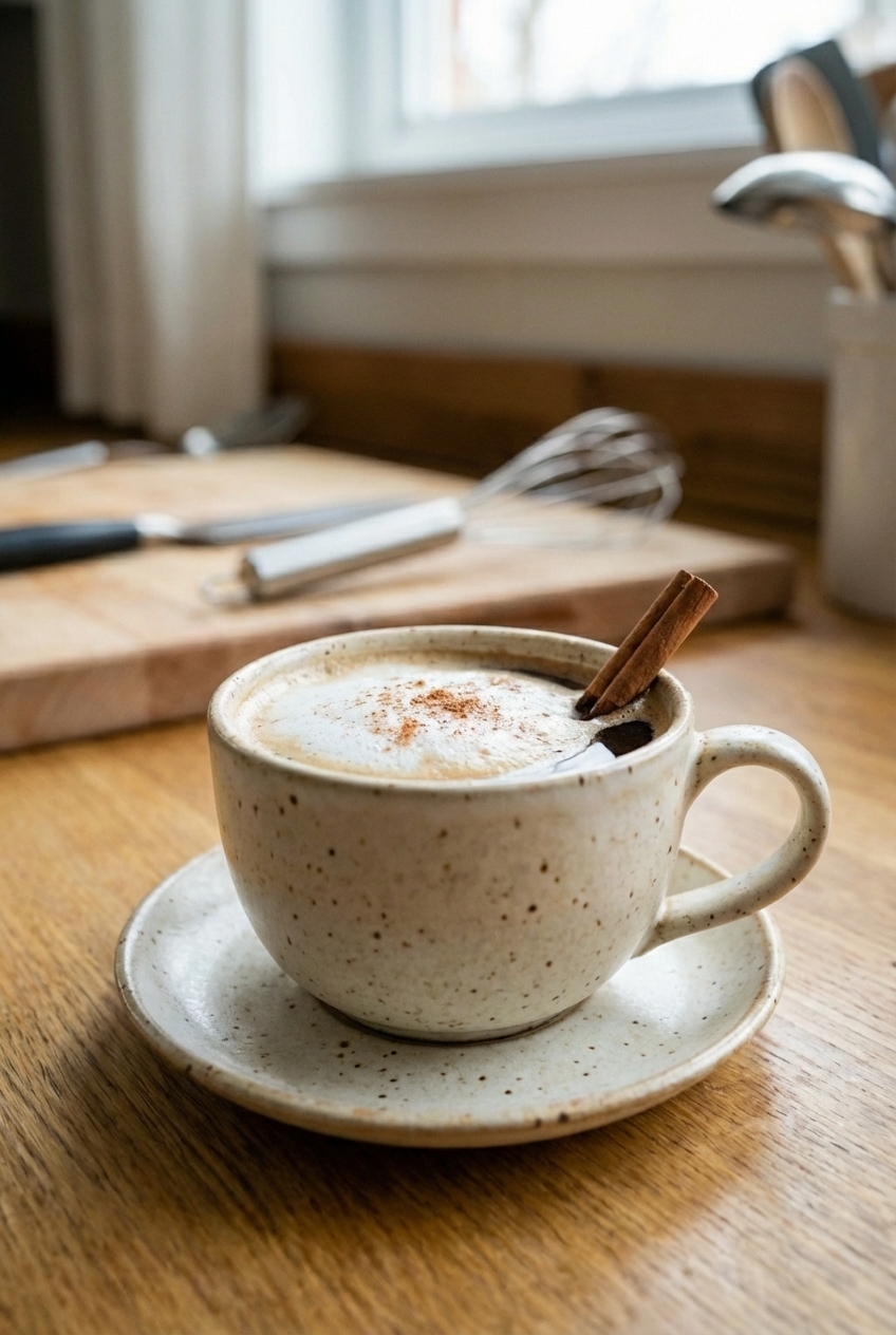 A cup of coffee with a light layer of foam on a saucer