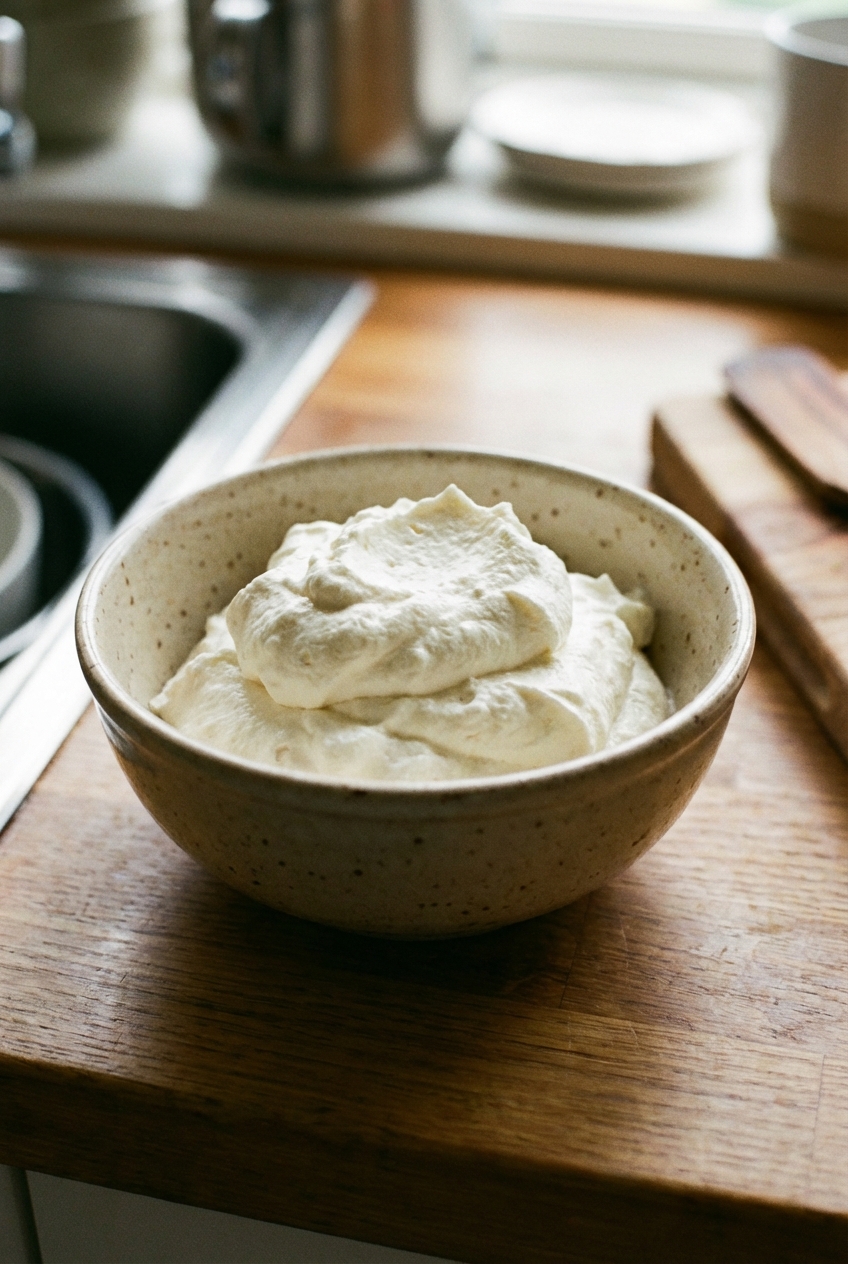 A dollop of whipped cream in a bowl