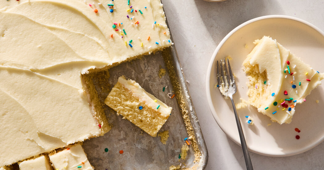 White Cake Mix Vanilla Bean Sheet Cake