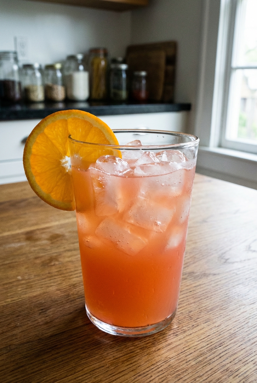 A glass of agua fresca with ice and a citrus slice