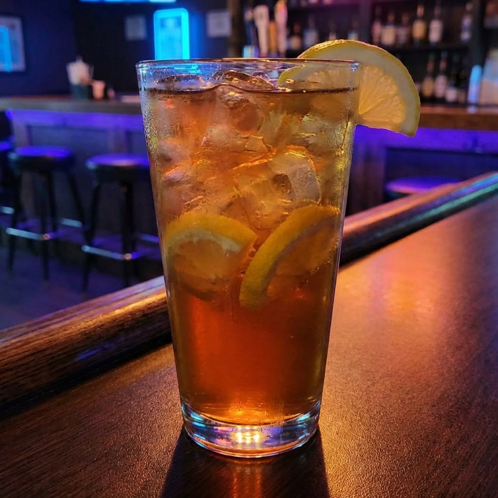 A glass of iced lemon tea with lemon slices