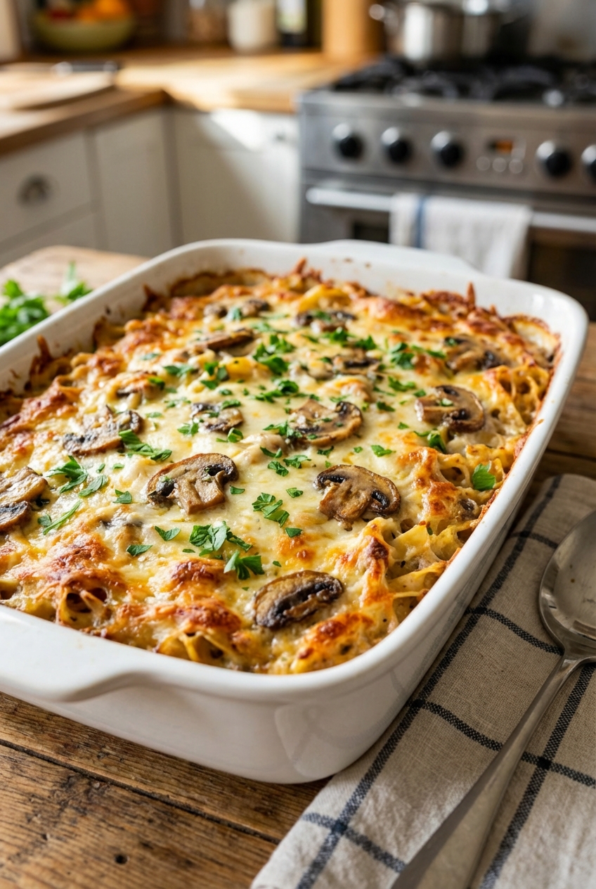 Festive Chicken Tetrazzini (Light and Creamy)