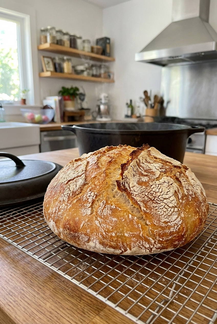 Homemade Crusty Bread (No-Knead Dutch Oven Loaf)