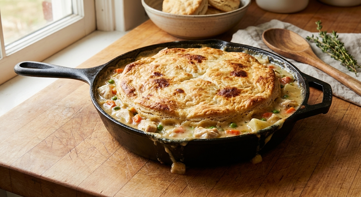 Skillet Biscuit-Topped Chicken Pot Pie