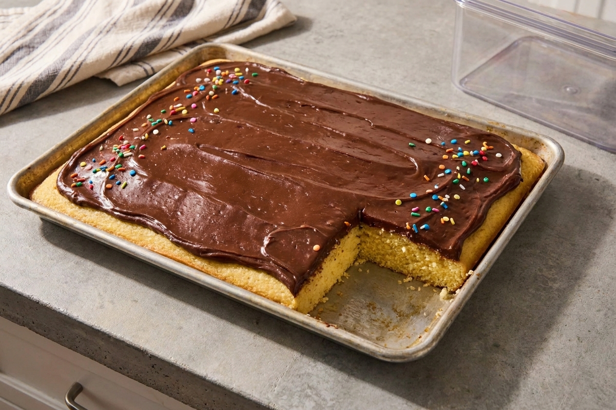 Vanilla Sheet Cake with Fudge Frosting