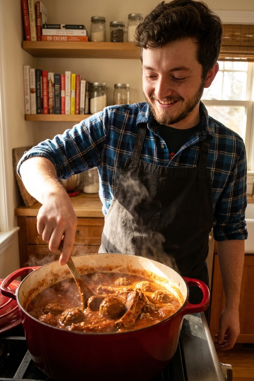 Slow-Simmered Sunday Gravy with Meatballs and Pork