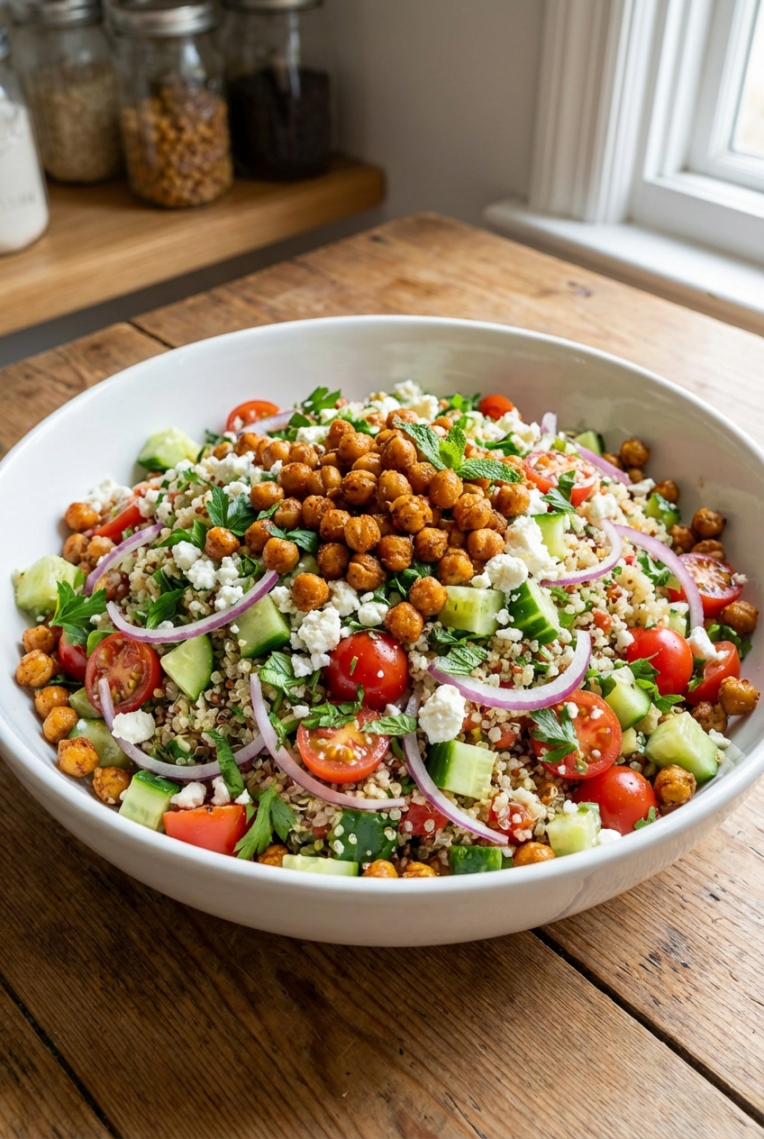 Crispy Chickpea & Quinoa Salad with Lemon Tahini Dressing