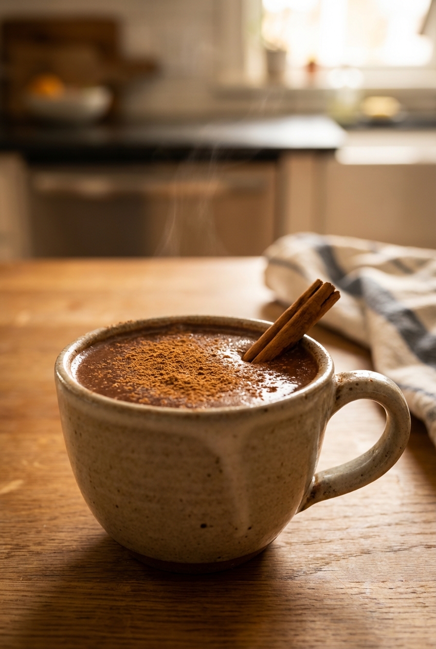 A mug of Mexican hot chocolate topped with cinnamon