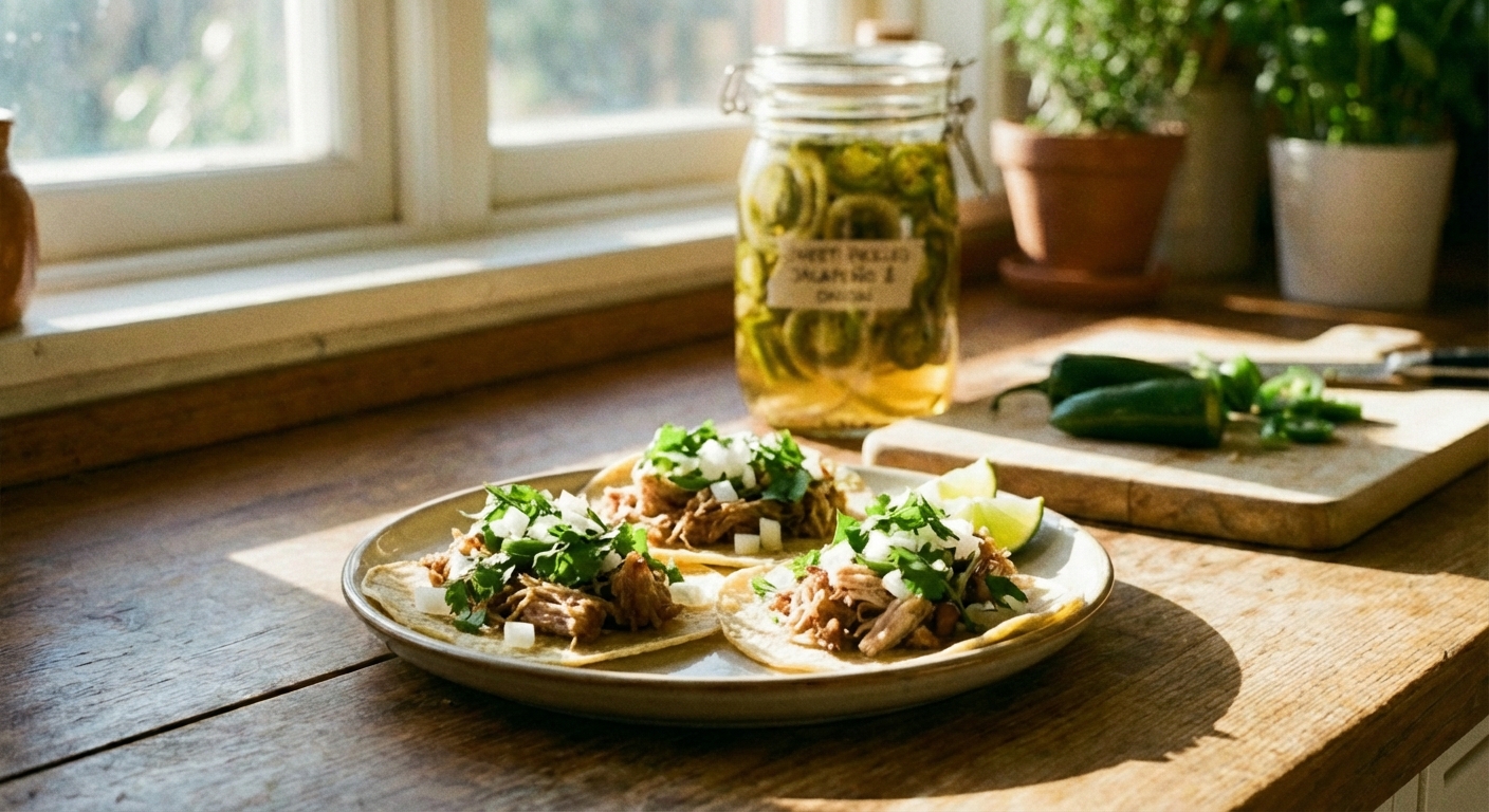 A plate of carnitas tacos with cilantro and onions