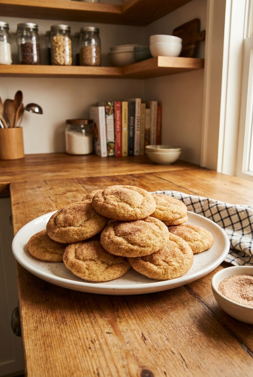 A plate of soft snickerdoodle cookies with cinnamon sugar