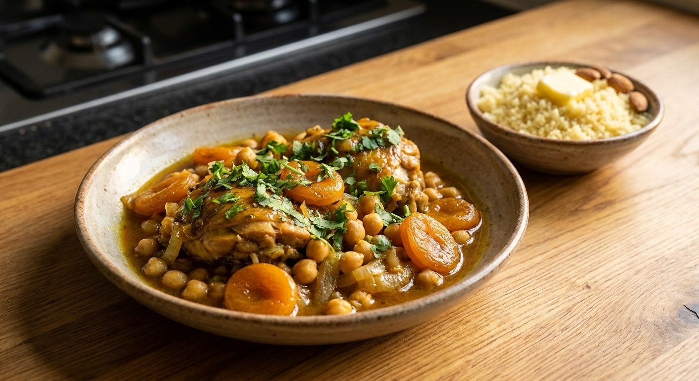 Moroccan Chicken Tagine with Apricots and Chickpeas