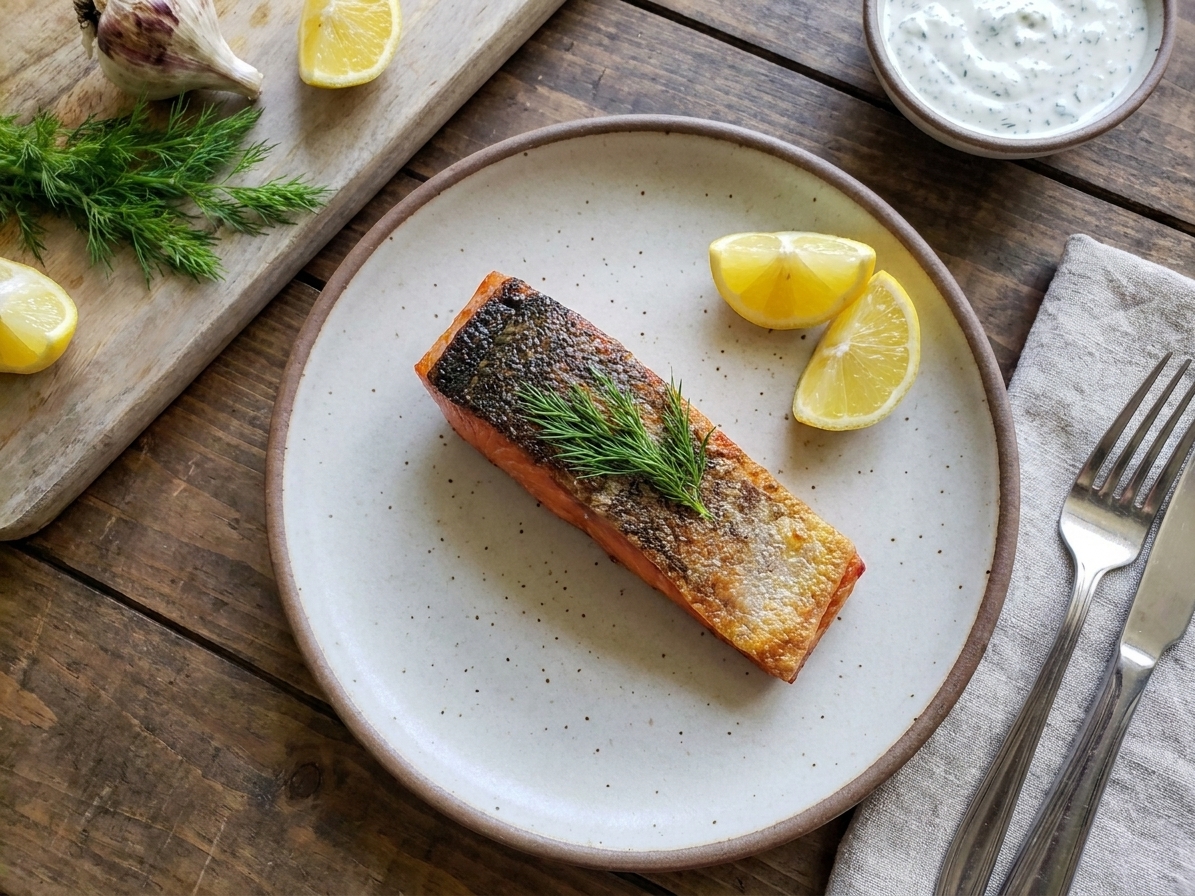 Crispy Skin Sockeye Salmon with Lemon-Dill Yogurt