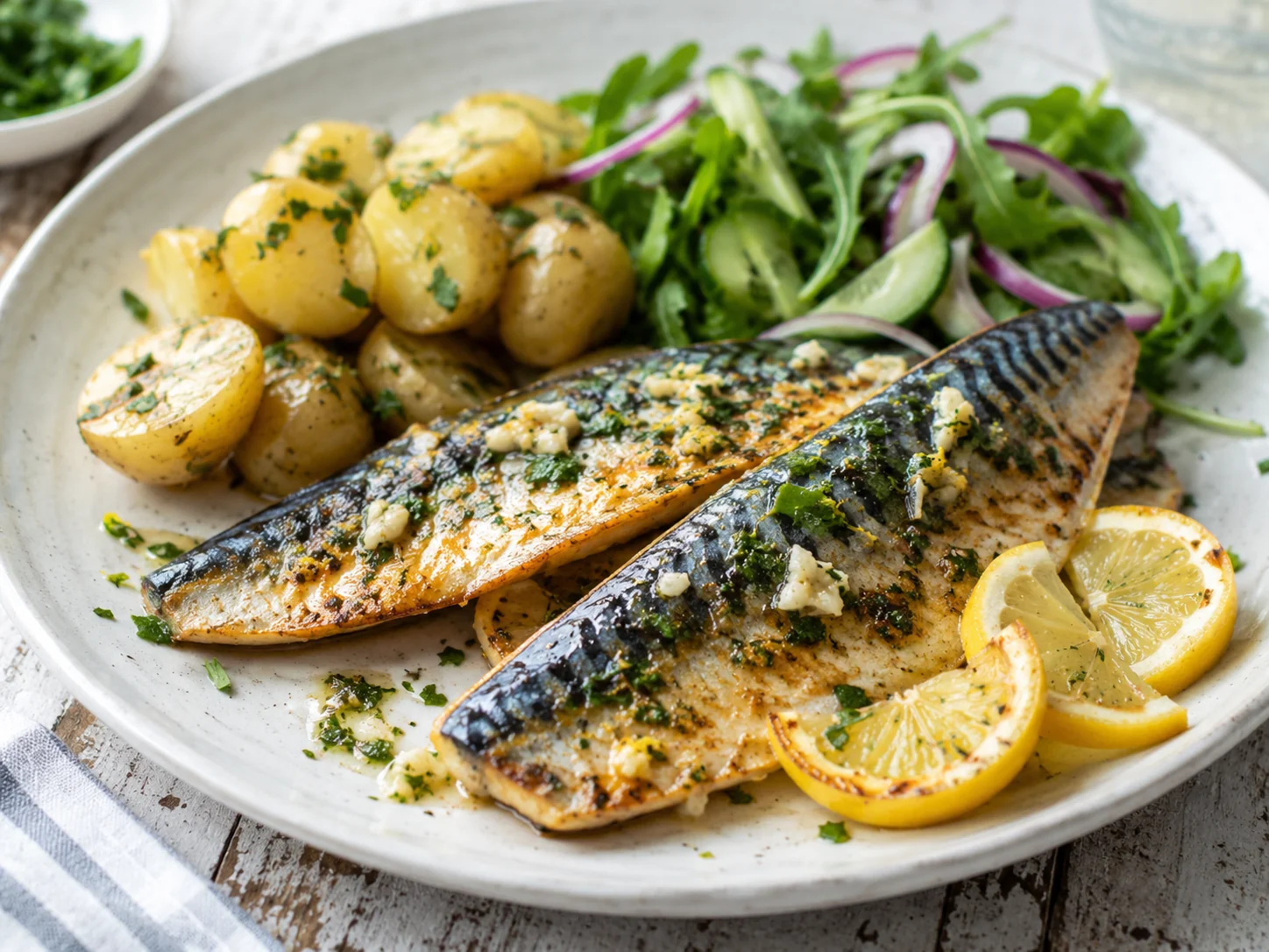 Crispy Pan-Seared Mackerel With Lemon Herb Sauce
