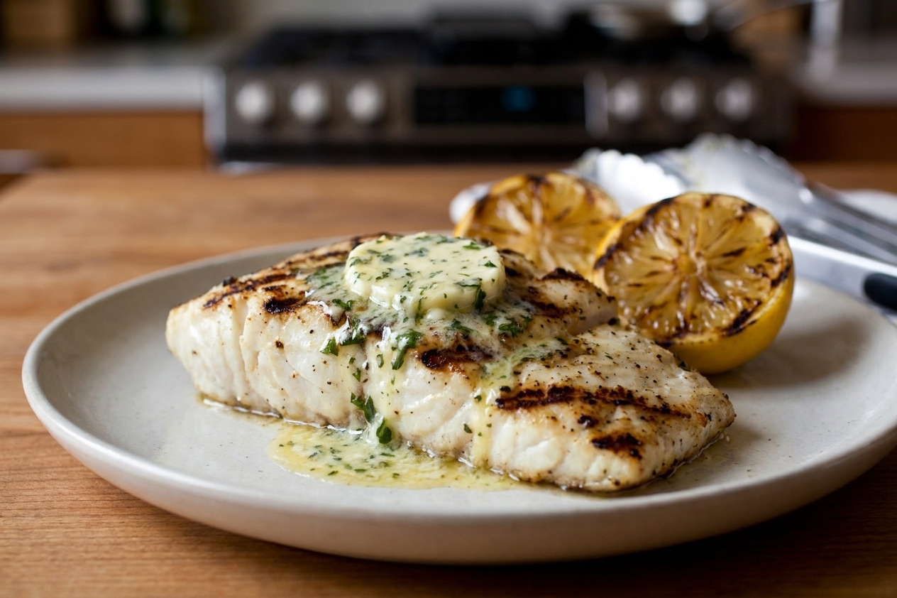 Grilled Halibut with Lemon Herb Butter