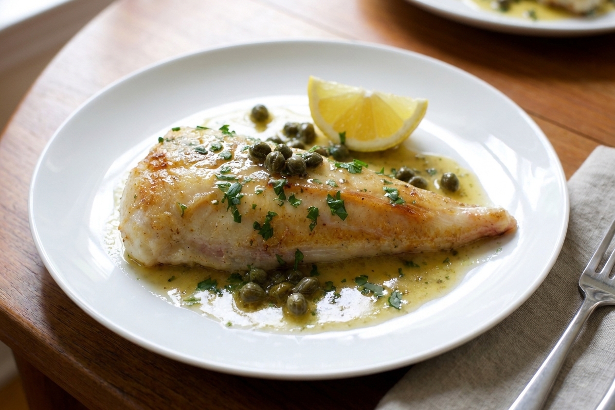 Pan-Seared Monkfish With Lemon Caper Butter