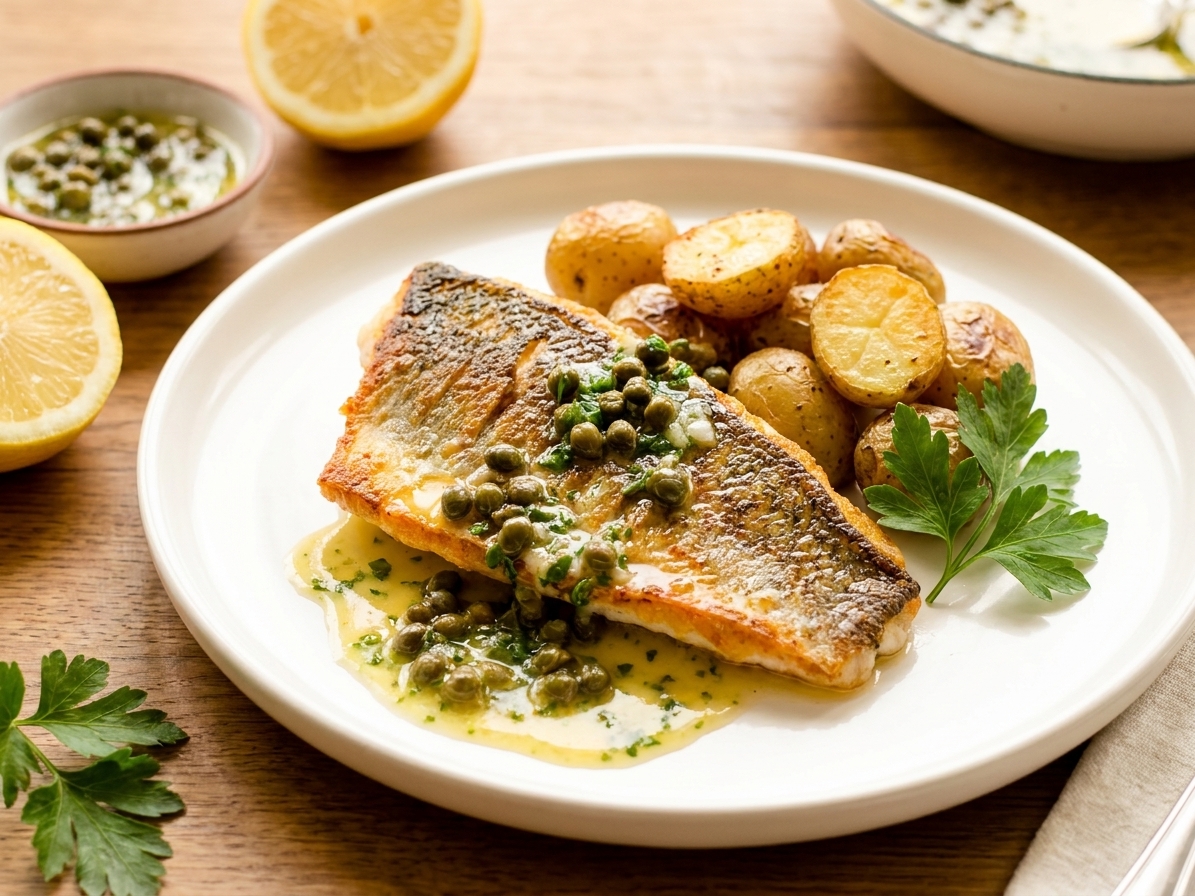 Crispy-Skinned Rockfish With Lemon Caper Butter