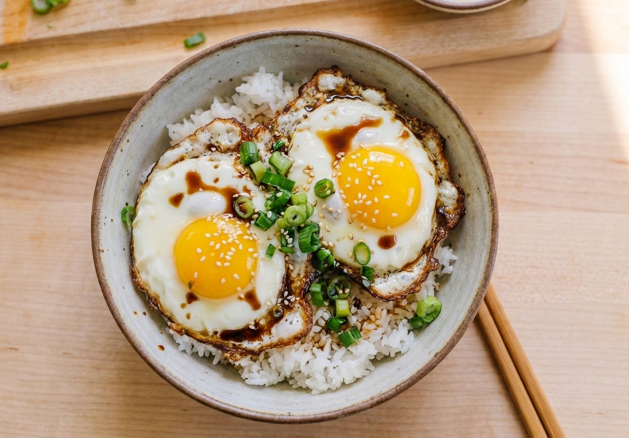 Jammy Crispy Egg Rice Bowl