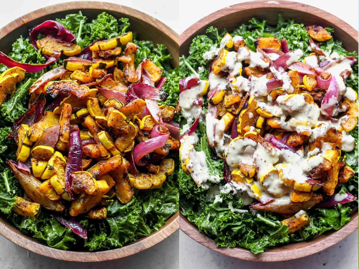 A platter of roasted delicata squash rings with caramelized edges, cracked black pepper, and a glossy maple-butter sheen on a warm-toned kitchen table