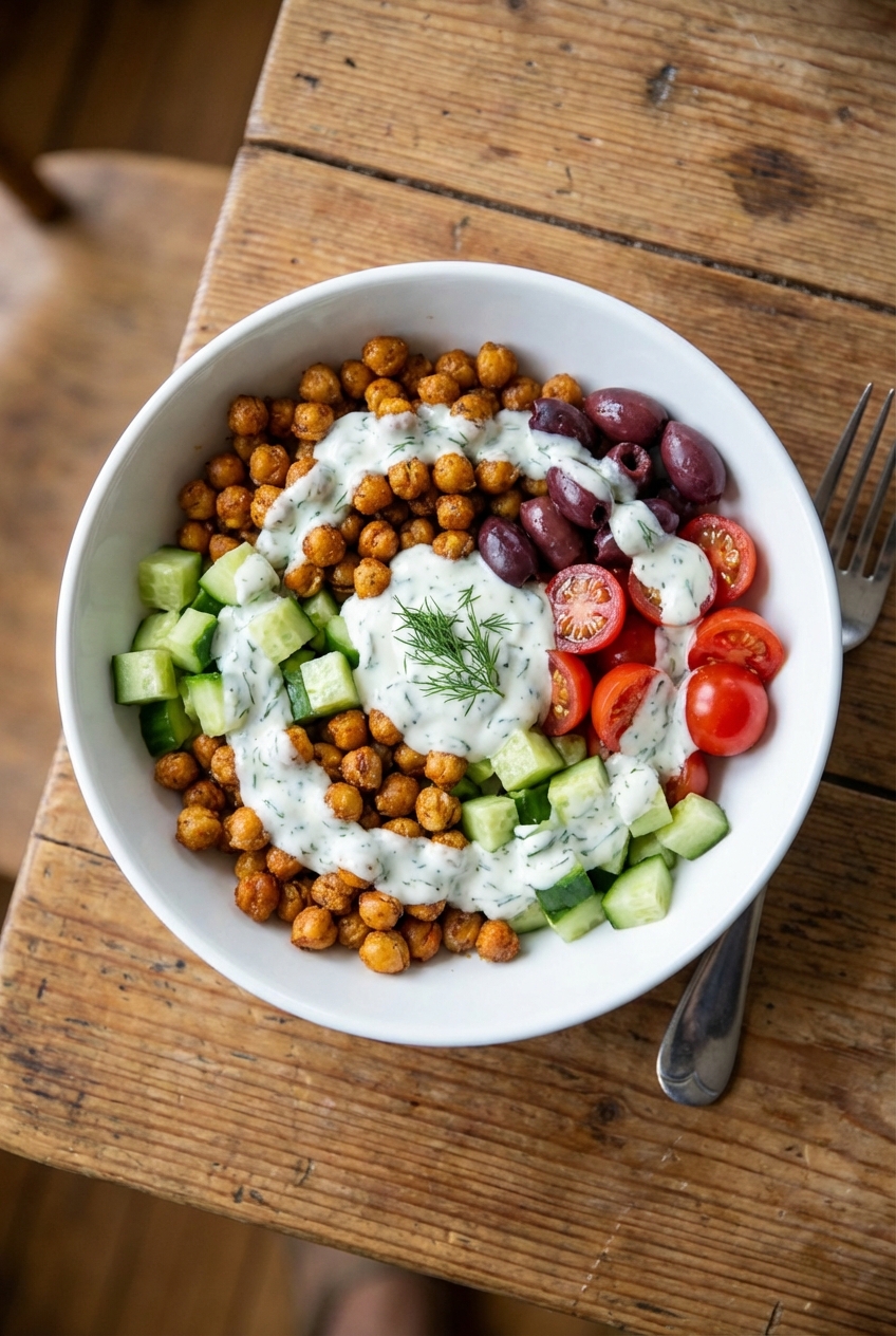 Mediterranean Chickpea Bowls with Lemon Herb Sauce