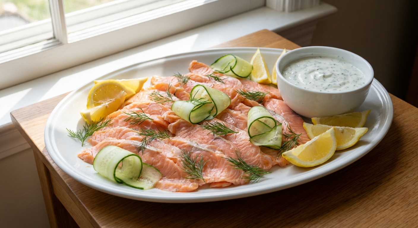 Chilled Poached Salmon With Cucumber Dill Yogurt