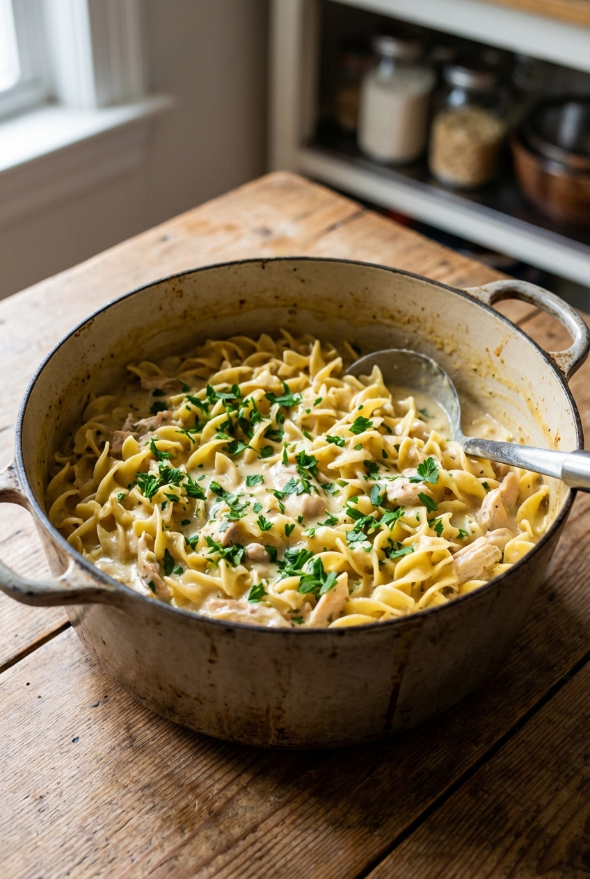 Creamy Dutch Oven Chicken and Noodles