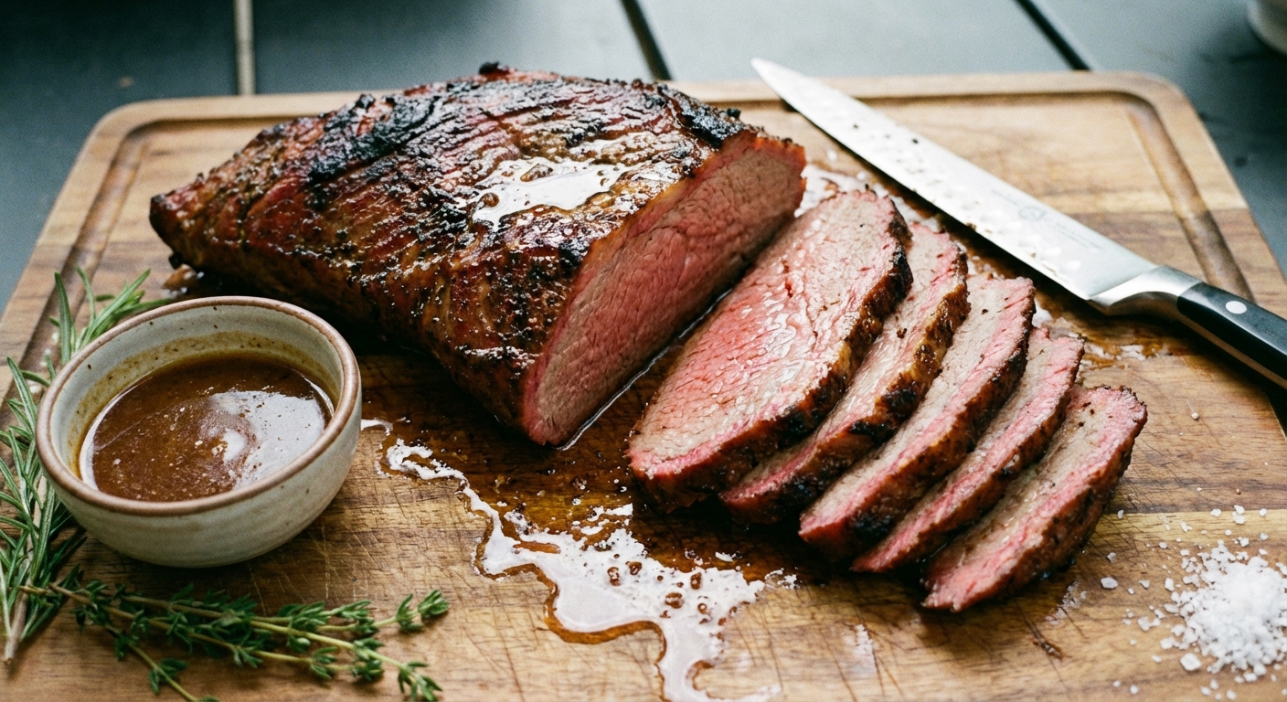 Smoked or Roasted Tri-Tip (Garlic Herb Rub + Quick Pan Sauce)