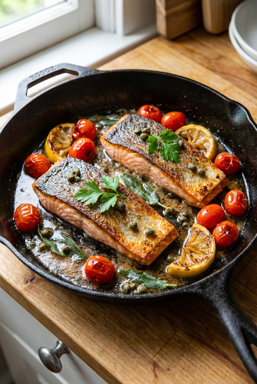 Rustic Salmon with Brown Butter Dijon Pan Sauce