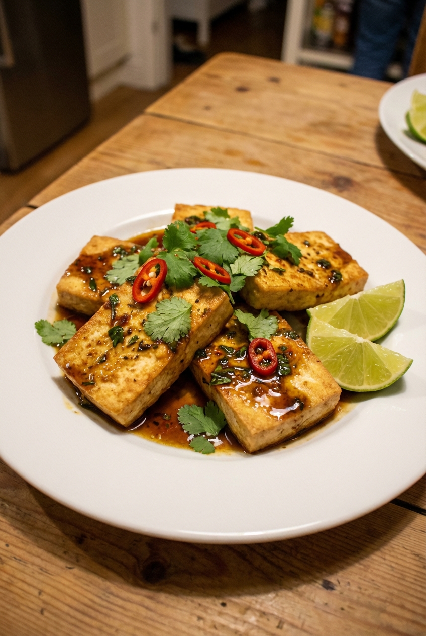 Flavorful Tauhu (Tofu) With Fresh Herb Sauce