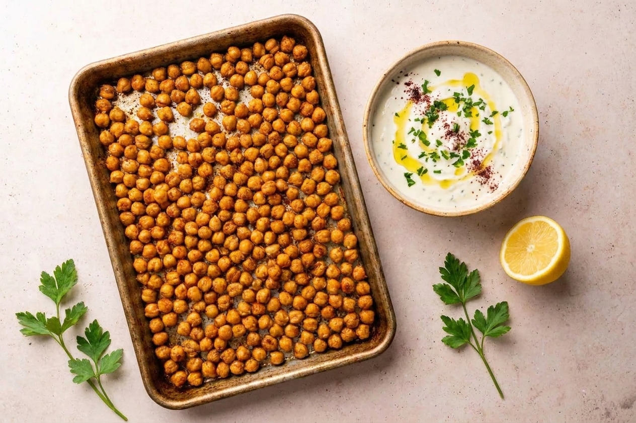 Crispy Chickpeas with Lemon-Garlic Yogurt