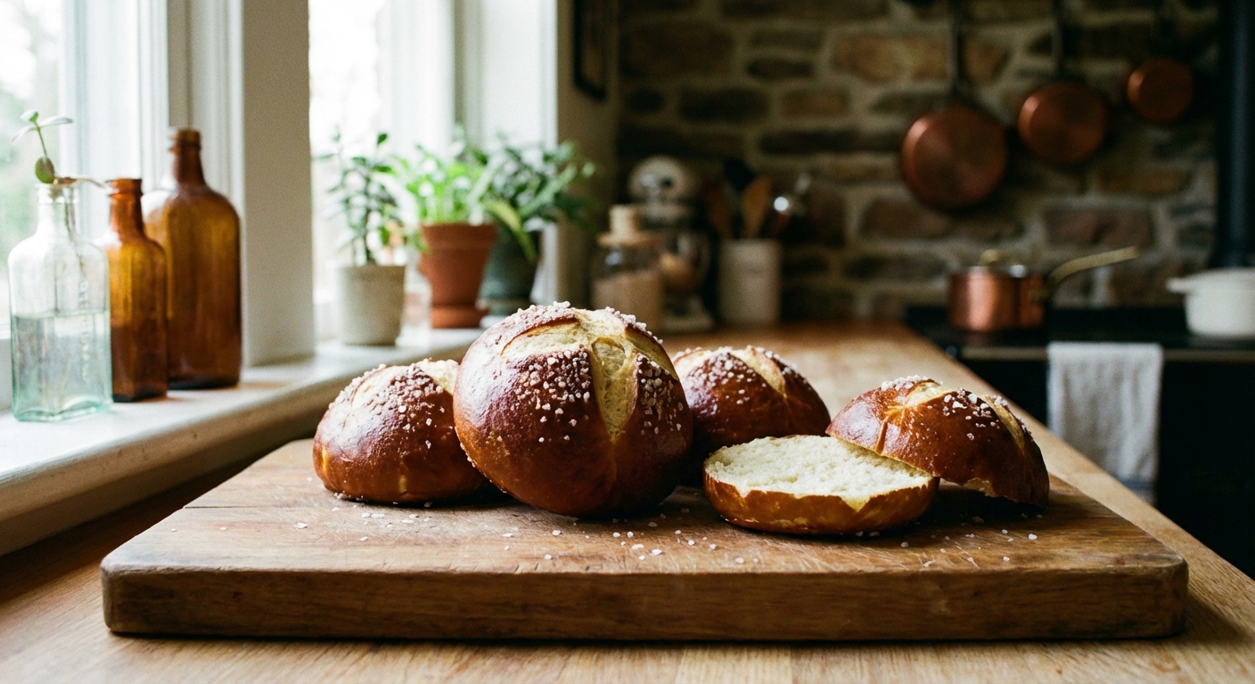 Crispy Pretzel Buns (Soft Inside)