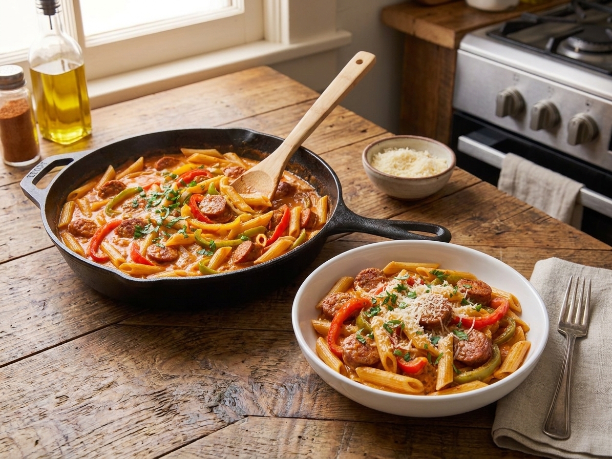 Easy One-Pan Creamy Cajun Sausage Pasta