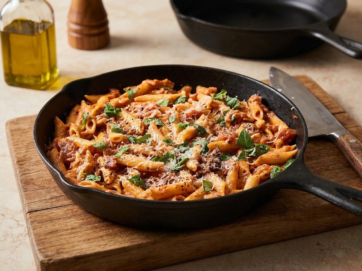 Spicy Tomato Cream Skillet Pasta