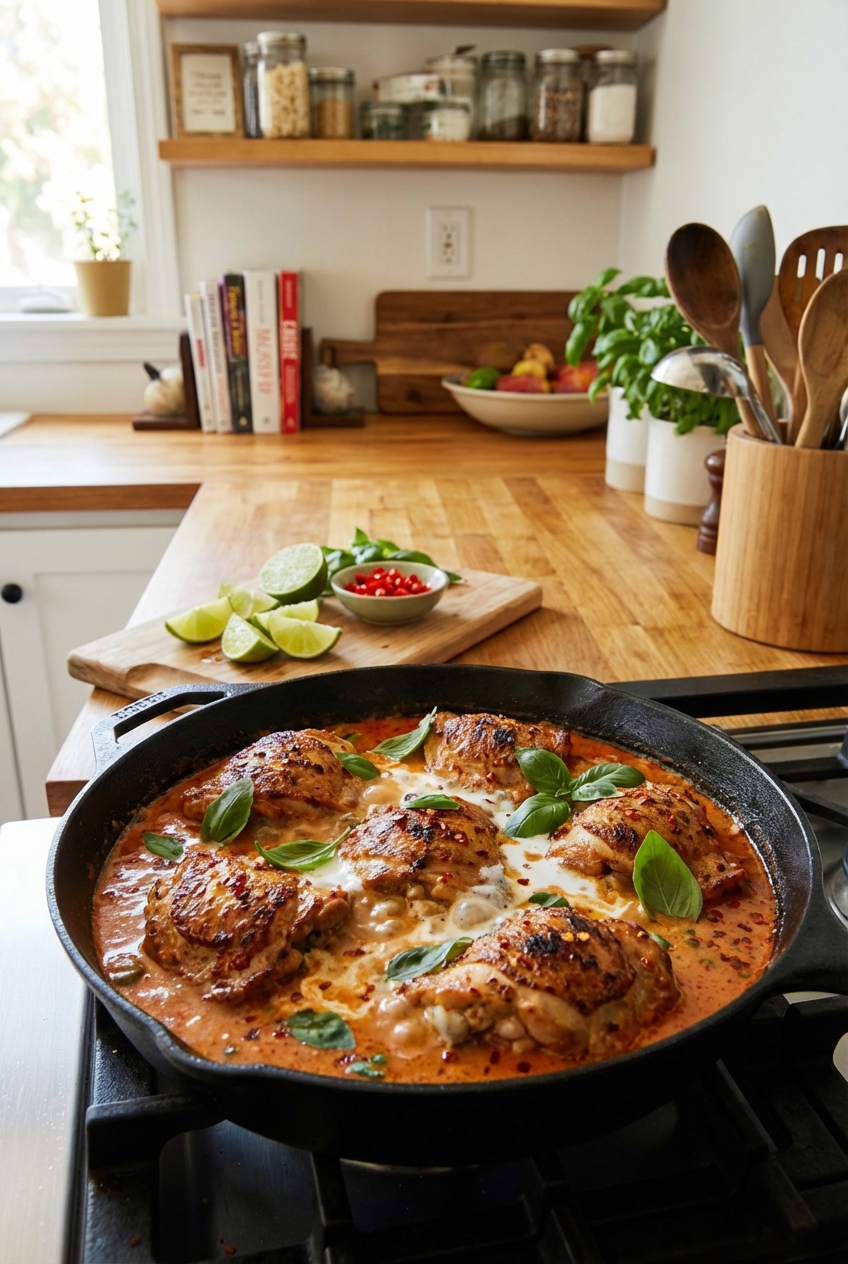 Spicy Coconut Chicken with Lime Basil Rice