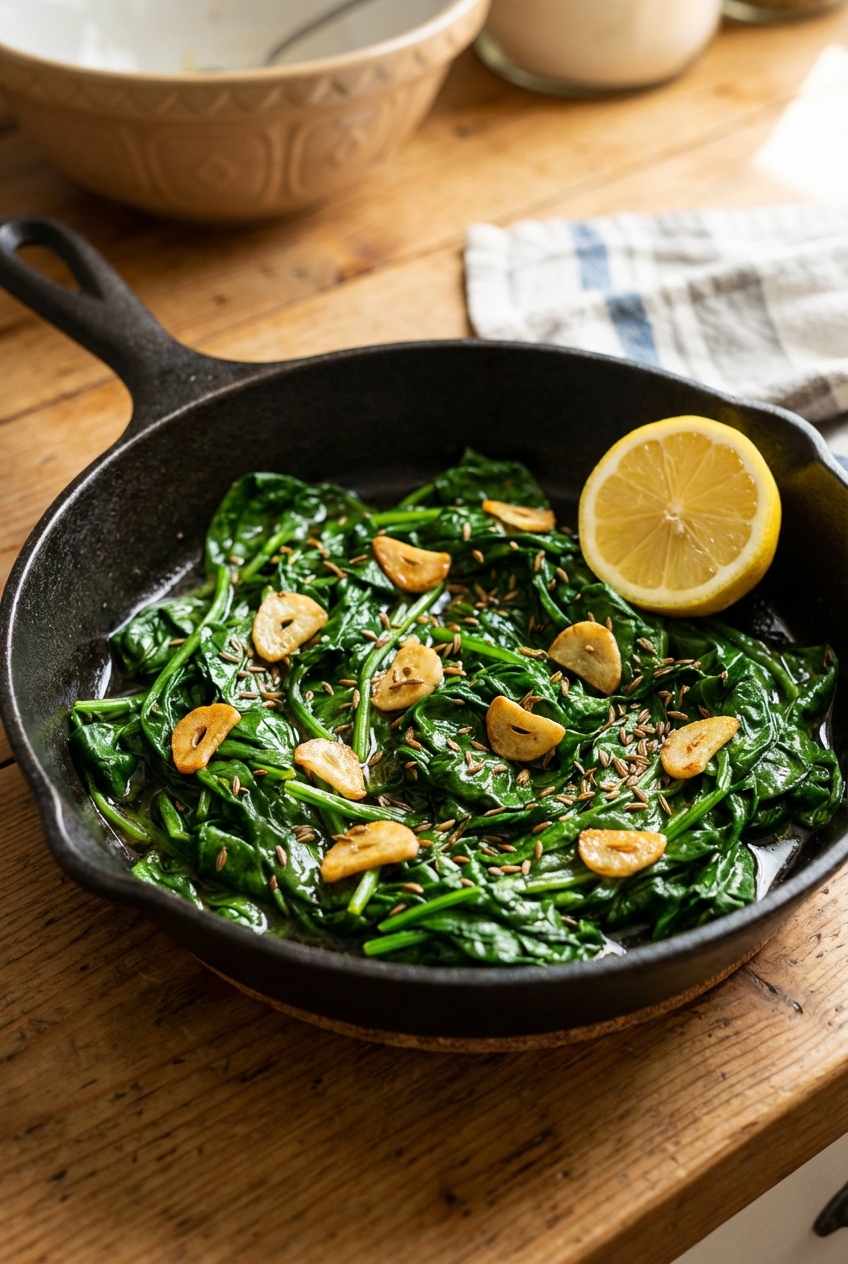 Spiced Aromatic Spinach Skillet