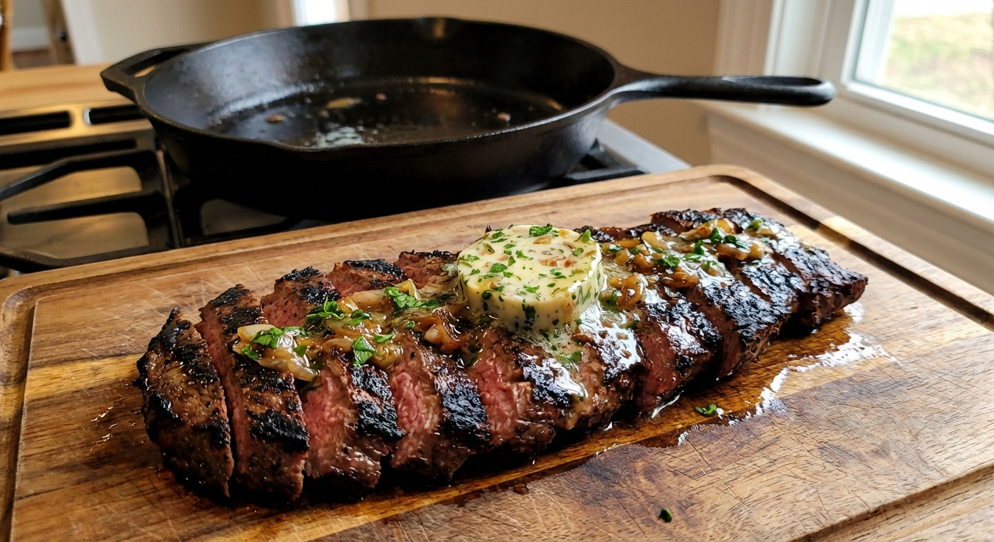 Rustic Skirt Steak With Charred Shallot Butter